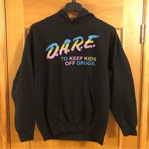 D.A.R.E. Say No To Drugs Multi Color Neon Rainbow Graphics Black Hoodie Size L